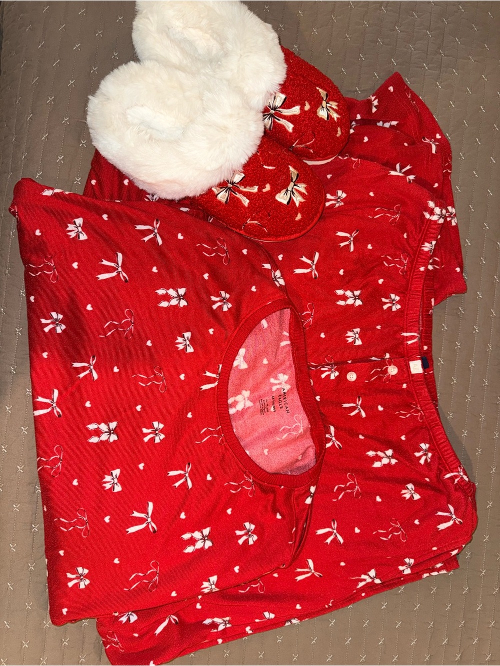 American Eagle Red Bow Pajama Set